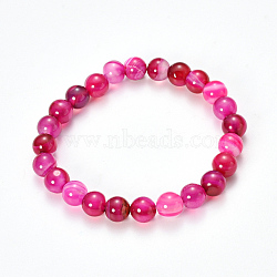 Natural Striped Agate/Banded Agate Beaded Stretch Bracelets, Dyed, Round, Camellia, 2-1/8 inch(55mm)(X-BJEW-Q692-03F)