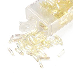 10G Ceylon Glass Twist Bugle Beads, Transparent Colours Rainbow, Champagne Yellow, 6.5x2mm, Hole: 0.8mm(SEED-L012-01A)