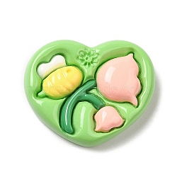 Opaque Flower Resin Cabochons, Geometric Cabochons, Heart, 22x27x7.5mm(RESI-C035-01C)