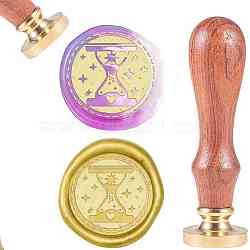 DIY Scrapbook, Brass Wax Seal Stamp and Wood Handle Sets, Sand Clock, Golden, 8.9x2.5cm, Stamps: 25x14.5mm(AJEW-WH0100-544)