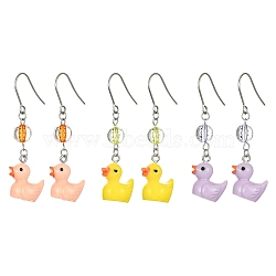 3 Pair 3 Color Resin Duck Dangle Earrings, 304 Stainless Steel Drop Earrings for Women, Mixed Color, 55x17.5mm, 1 Pair/color(EJEW-JE05420)