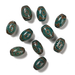 Tibetan Style dZi Beads, Natural Agate Beads, Dyed & Heated, Oval, Dark Slate Gray, 3-Eye, 12.5~13x8~9mm, Hole: 1mm(TDZI-R002-02D)
