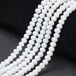 Opaque Solid Color Imitation Jade Glass Beads Strands, Faceted, Rondelle, White, 4x3mm, Hole: 0.4mm, about 113~115pcs/strand, 41~41.5cm(EGLA-A044-P4mm-D01)