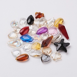 Glass Pendants, Faceted, Mixed Shapes, Mixed Color, 18~38x11.5~23x5~13mm, Hole: 0.5~2mm, about 90pcs/300g(GLAA-XCP0011-17)