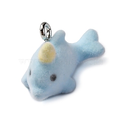 Flocky Marine Organism Resin Pendants, with Platinum Iron Loop, Whale, 22x11.5x12.5mm, Hole: 1.8mm(FIND-S001-04E)