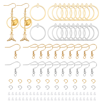 DIY Earring Making Finding Kit, Including 201 Stainless Steel Ring Charms, 304 Stainless Steel Earring Hooks & Jump Rings, Plastic Ear Nuts, Golden & Stainless Steel Color, 100Pcs/box