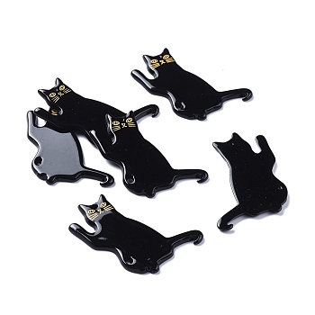 Acrylic Pendants, 3D Printed, Cat Shape, Black, 39x28x2mm, Hole: 1.5mm