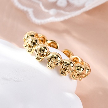 Brass Cuff Rings for Women Men, Skull, Golden, 5mm, Inner Diameter: Adjustable