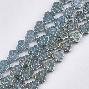 Electroplate Glass Beads Strands, Leaf, Medium Aquamarine, 12x10.5x4.5mm, Hole: 0.8mm, about 54pcs/strand, 25.5 inch