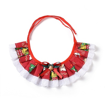 Cloth Pet's Christmas Lace Bandanas, Xmas Dog Cat Collar Bibs, with Resin Bells, Red, 865~880x11.5~11.7mm
