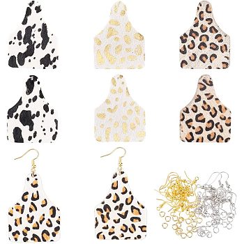 DIY Bottle Dangle Earring Making Kit, Including Leopard Print Pattern Cowhide Leather Pendants, Brass Earring Hooks, Mixed Color, 88Pcs/box