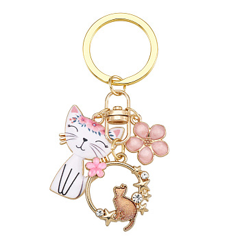 Alloy Enamel Keychain, Cat, Golden, 7.4cm