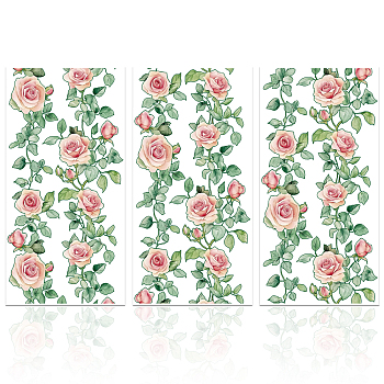 3Pcs PVC Waterproof Decorative Stickers, Self Adhesive Decals for Furniture Decoration, June Rose, 15x30cm