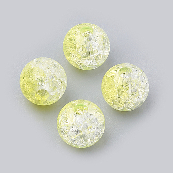 Acrylic Beads, Transparent Crackle Style, Round, Yellow, 8x7mm, Hole: 2mm, about 1840pcs/500g