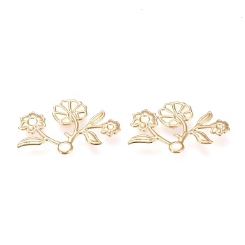 304 Stainless Steel Pendants, Laser Cut, Branches Flower, Golden, 19x29x0.7mm, Hole:2mm