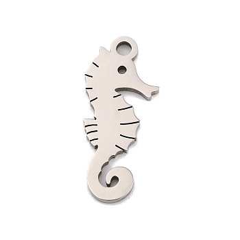 Non-Tarnish 201 Stainless Steel Pendants, Laser Cut, Sea Animal Charm, Stainless Steel Color, Sea Horse, 18.5x8x1mm, Hole: 1.5mm