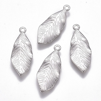 304 Stainless Steel Pendants, Leaf, Stainless Steel Color, 18.5x7.5x0.5mm, Hole: 1mm