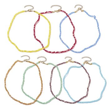 304 Stainless Steel with Glass Round Beaded Necklaces for Women, Mixed Color, 15.08 inch(38.3cm), 7pcs/set