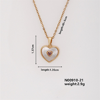 Elegant Fashion Brass Rhinestone Luxury Heart Charm Necklaces for Women, Golden, 15.75 inch(400mm)