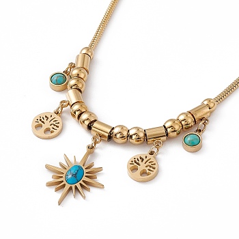 Synthetic Turquoise Pendant Necklace with 304 Stainless Steel Round Snake Chains, Golden, Golden, 15.94 inch(40.5cm)