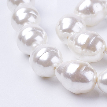 Shell Pearl Beads Strands, Teardrop with Helmix, White, 22~23x17~18mm, Hole: 2mm, about 17pcs/strand, 15.15 inch