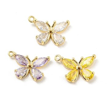 Glass Pendants, with Brass Findings, Butterfly Charms, Real 18K Gold Plated, 10x15x3mm, Hole: 1.2mm