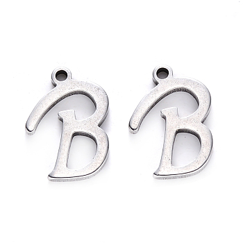 201 Stainless Steel Charms, Laser Cut, Stainless Steel Color, Letter.B, 13x9x1mm, Hole: 1mm