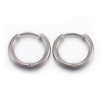 202 Stainless Steel Huggie Hoop Earrings, Hypoallergenic Earrings, with 316 Stainless Steel Pin, Stainless Steel Color, 12 Gauge, 13.5x14x2mm, Pin: 1mm.