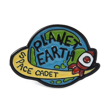 Cartoon Planet Space Cadet Enamel Pins, Black Alloy Brooches, for Backpack Clothes, Marine Blue, 21x30x1mm