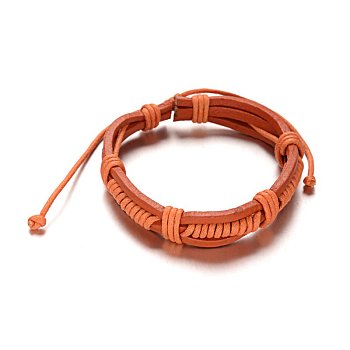 Adjustable Leather Cord Bracelets, Chocolate, 56mm, 13x9mm