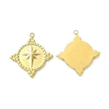 304 Stainless Steel Cabochon Settings for Enamel, Rhombus with Star, Real 14K Gold Plated, 23.5x21.5x2.3mm, Hole: 1.5mm