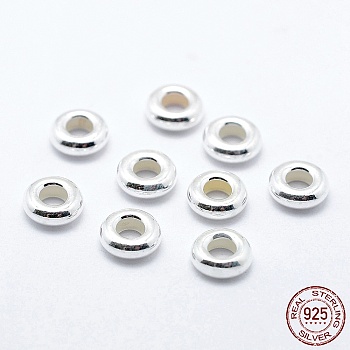 925 Sterling Silver Crimp Beads, Rondelle, Silver, 7x2.5mm, Hole: 2.5mm