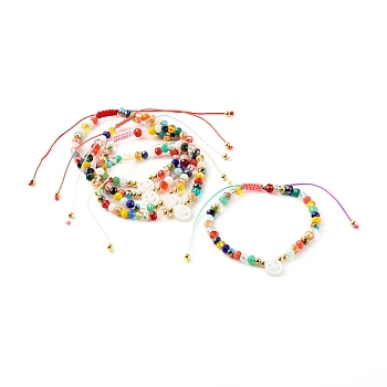 Electroplate Glass Braided Bead Bracelets for Kids, with Nylon Thread and Natural Freshwater Shell Beads, Mixed Color, Inner Diameter: 1-3/4 inch(4.3~6.7cm)