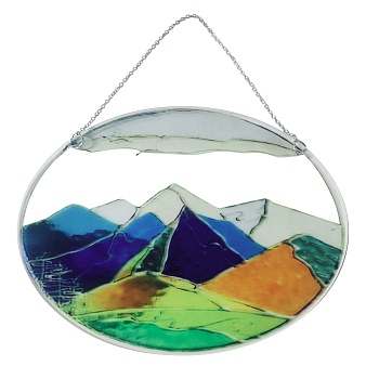 Acrylic Pendant Decorations, Window Hanging Suncatcher, Flat Round with Mountain Pattern, Colorful, 150x2mm