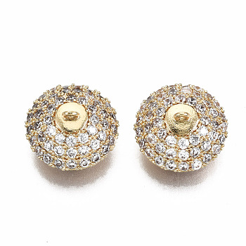 Brass Micro Pave Clear Cubic Zirconia Peg Bails Charms, for Half Drilled Bead, Nickel Free, Half Round/Dome, Real 18K Gold Plated, 13x13x8mm, Hole: 0.8mm, Pin: 0.7