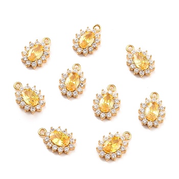 Real 18K Gold Plated Brass Micro Pave Cubic Zirconia Charms, Cadmium Free & Nickel Free & Lead Free, Oval, Gold, 12x8x3mm, Hole: 1.2mm