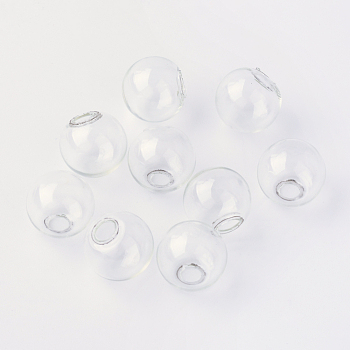 Round Mechanized One Hole Blown Glass Globe Ball Bottles, for Stud Earring or Crafts, Clear, 10mm, Hole: 3~5mm