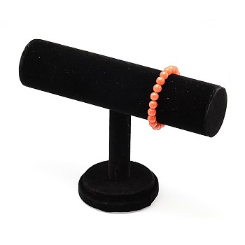 T Bar Plastic Jewelry Bracelet Displays, Covered with Velvet, with Wooden Base, Black, 15x22x5.5cm
