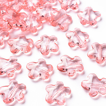 Transparent Acrylic Beads, Faceted, Flower, Pink, 18.5x18.5x5.5mm, Hole: 1.2mm, about 470pcs/500g