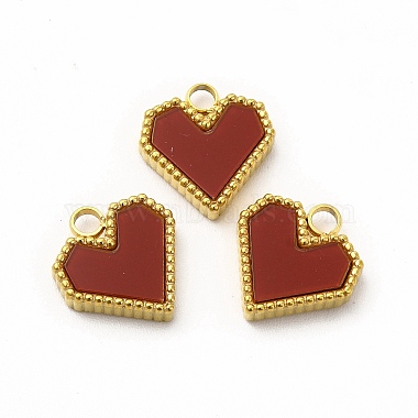 Golden FireBrick Heart Stainless Steel+Acrylic Charms