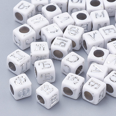 6mm White Cube Acrylic Beads