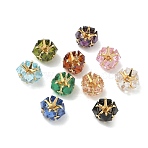 Brass & Glass Beads, Faceted Cube, Rack Plating, Long-Lasting Plated, Lead Free & Cadmium Free, Golden, Mixed Color, 8.5x8.5x4.5mm, Hole: 0.5~0.7mm(GL-CBA12D7-02G)