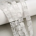 Natural Quartz Crystal Beads Strands, Rock Crystal Square Beads, with Seed Beads, 10.5x10.5x5.5mm, Hole: 0.8mm, about 32~33pcs/strand, 15.35~15.75''(39~40cm)(GG-F802-B12-01)