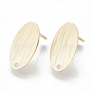 Brass Stud Earring Findings, with Loop, Oval, Nickel Free, Real 18K Gold Plated, 18.5x10.5mm, Hole: 1.4mm, Pin: 0.8mm(KK-Q750-064G)