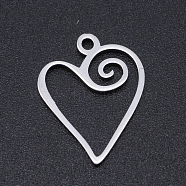 201 Stainless Steel Pendants, Laser Cut Pendants, Heart, Stainless Steel Color, 17x13.5x1mm, Hole: 1.5mm(STAS-T054-JN770-1)