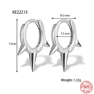 Rhodium Plated 925 Sterling Silver Hoop Earrings, Spike, with S925 Stamp, Platinum, 15x10.5mm(KJ0838-2)