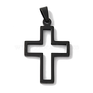 304 Stainless Steel Pendants, Religion, Cross Charm, Black, 34.5x22.5x2mm, Hole: 7.5x3.5mm(STAS-Z075-04EB)