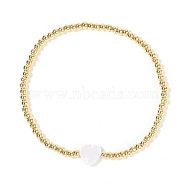 Shell & Brass Beaded Stretch Bracelets for Women, Heart, 6-7/8 inch(17.5cm)(HZ6192-1)