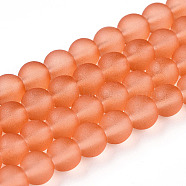 Transparent Glass Bead Strands, Frosted, Round, Light Salmon, 4mm, Hole: 0.9mm, about 205~210pcs/strand, 31.89~32.68 inch(81~83cm)(GLAA-S031-4mm-33-1)