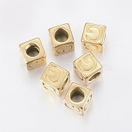 304 Stainless Steel Large Hole Letter European Beads, Horizontal Hole, Cube with Letter.G, Golden, 8x8x8mm, Hole: 5mm(X-STAS-H428-01G-G)